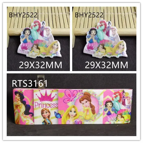 

Free shipping 7/8inch 50yard ribbon and 50pcs resin 1 set cartoon printed grosgrain ribbon and flatback resin RTS3161