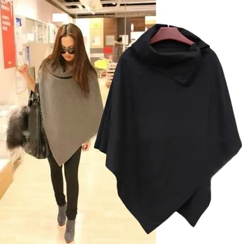 

Woman casual open collar loose cloak personality irregular cape coat solidcolor high quality autumn and winter warm jacket shawl
