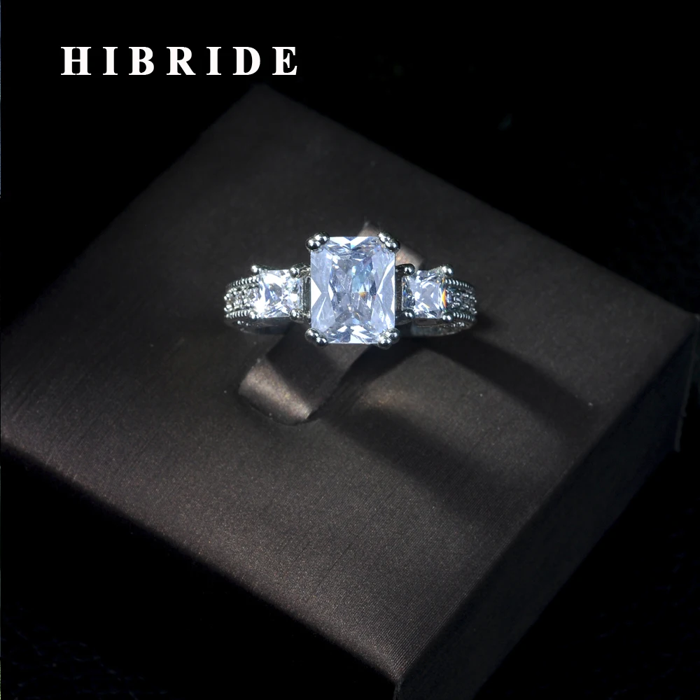 

HIBRIDE Big CZ Design Long Full Finger Luxury Cubic Zircon Women Wedding Engagement Party Silver Wrap Ring Jewelry R-08