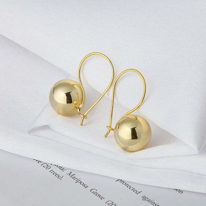 925 серебряный золотой цвет большой шар милые серьги-кольца для женщин Элегантный дизайн геометрические серьги-кольца ювелирные изделия 1 пара