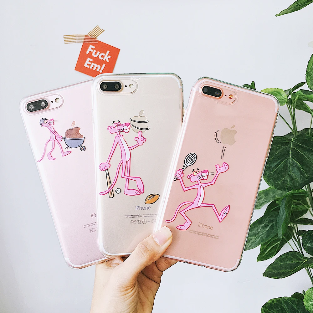 

fashion Pink Panther Case For iPhone 6 6s 7 8 Plus X XS 10 Soft Phone Cover for iPhone 7 Luxury Cartoon Transparent Ultra Thin