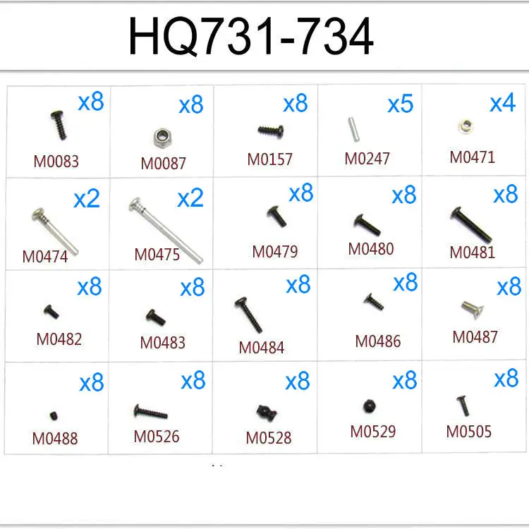 Huanqi HQ 727 731 732 733 734 RC автозапчасти винты гайки и вал M0083 M0087 M0488 M0505 | Игрушки хобби