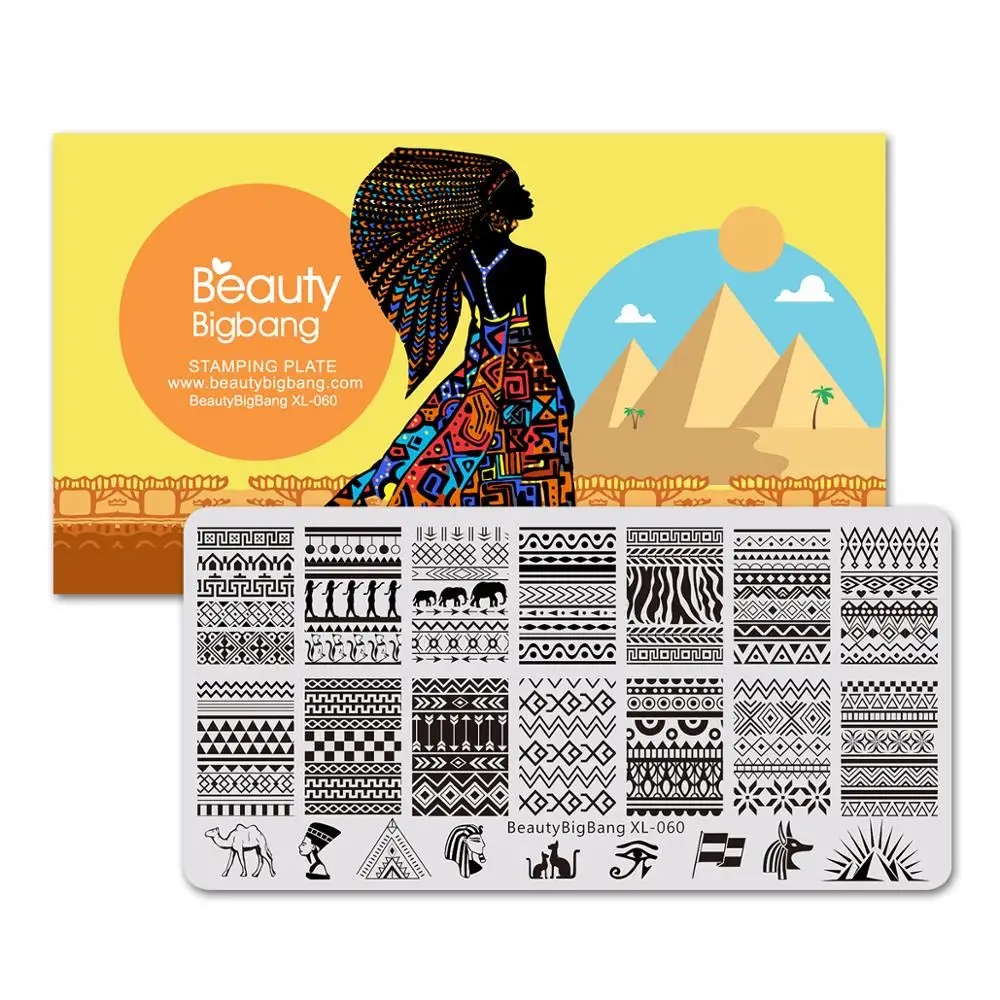 

BEAUTYBIGBANG 6*12CM Rectangle Geometric Egypt Cartoon Stamping Template Abstract Lines Nail Stamp Plate XL-060