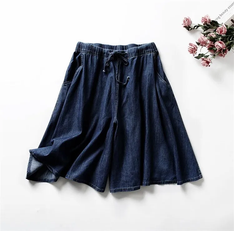 New Arrival Oversized Jeans Summer Women Casual Drowstring Shorts Skirts Girls Loose Solid Denim Short Large Size 6XL 7XL - Цвет: navy blue