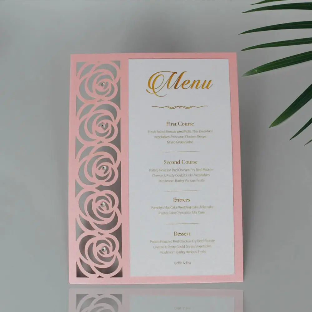 Розовые свадебные приглашения романтические Пригласительные открытки с золотым принтом свадебные пригласительные открытки-набор из 50 шт - Цвет: PinkMenu Cards