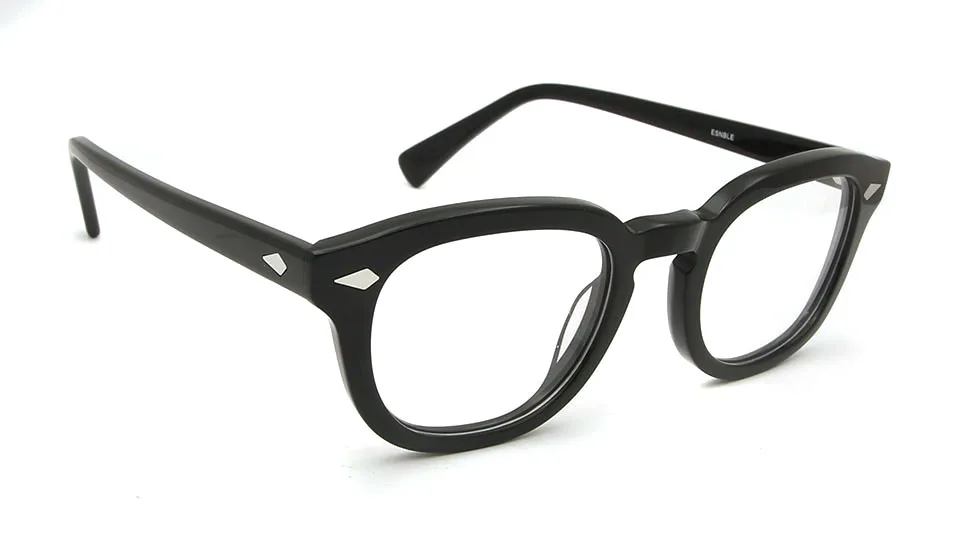 ESNBIE ацетат Депп очки оправа для мужчин ретро круглые очки для женщин очки для глаз мужские Oculos De Grau очки аксессуары - Цвет оправы: Black