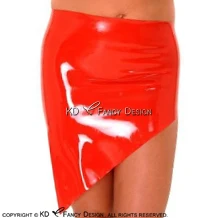 Пикантные красные мини-Латекс юбки с неправильной Форма без застежки короткие резиновые юбка нижняя Униформа DQ-0039
