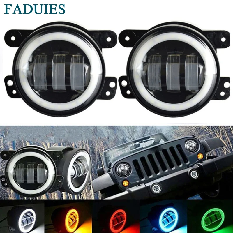 1 FADUIES 2PCS DOT 4Inch Round Wrangler Led Fog Light 30W 6000K White Halo Ring DRL Off Road Fog Lamps For Jeep Wrangler JK TJ LJ  (7)