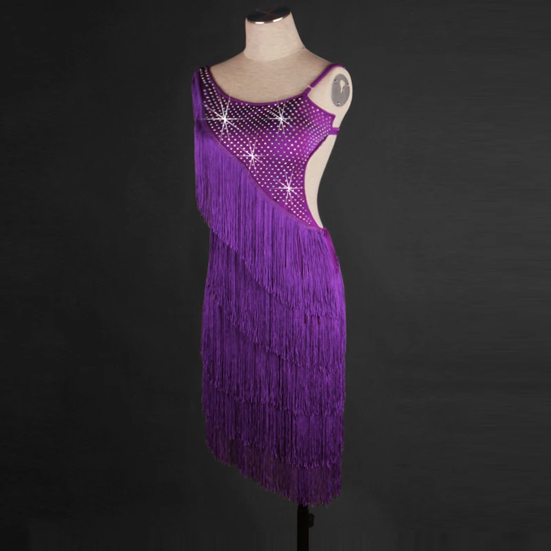 Латинский платье для танцев для девочек; Новинка Сексуальные Латинской платье для танцев es Для женщин Фиолетовый Бальные/Танго/бахрома
