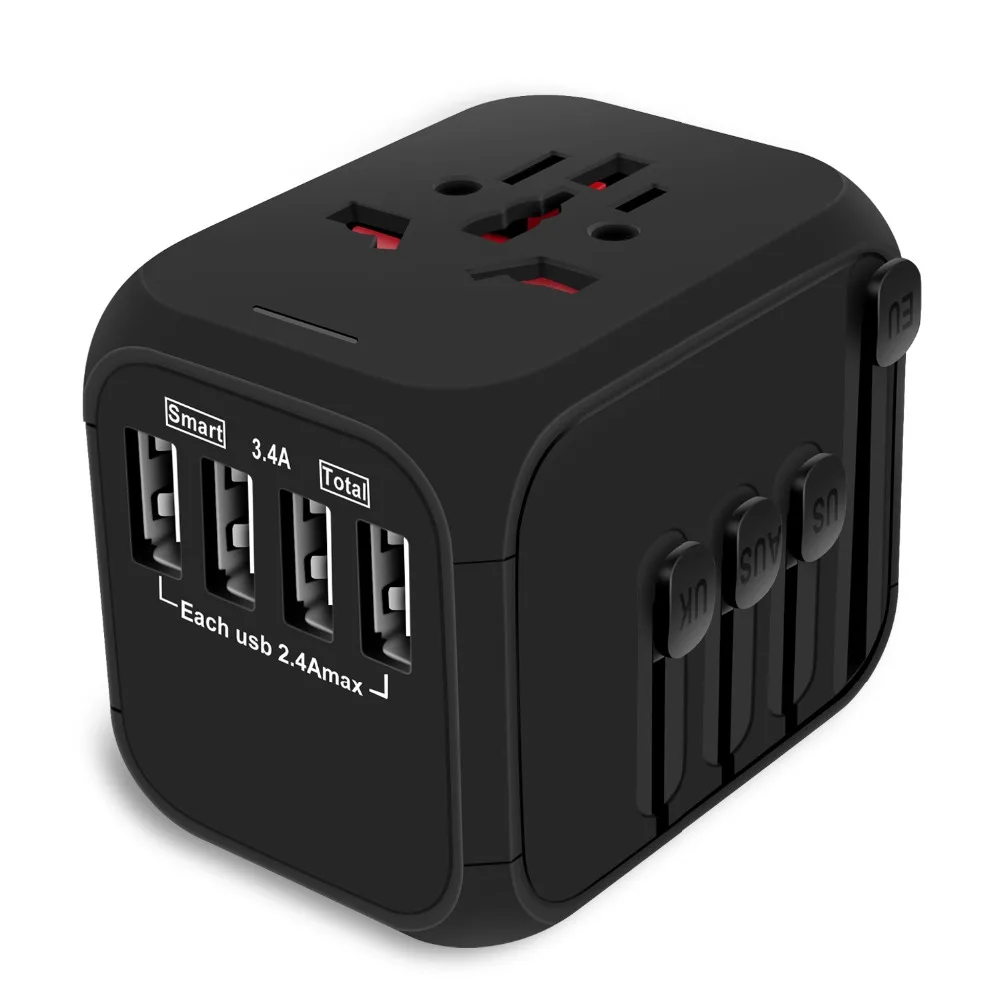 MAXAH Plug Socket Travel Adapter with 4 USB Port Universal 2.4A Charging Ports for EU US UK AU | Электроника