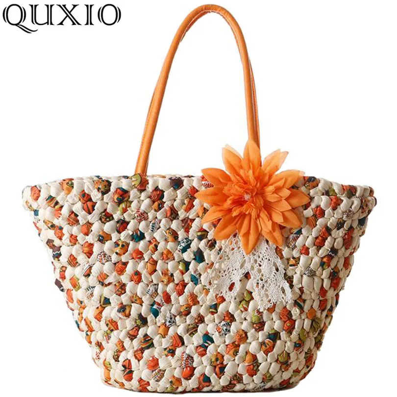 

2018 New Flowers Rattan Handle Woven Bag Straw Bag Leisure Vacation Tote Beach Bag For Women Luxury Handbags Designer ZCY03
