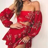 2022 nouveau été chaud 2 deux pièces ensemble femmes Sexy épaules nues volants hauts jupes ensemble imprimé fleuri femme décontracté vacances tenues ► Photo 3/5