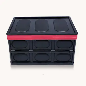 

55L Collapsible Plastic Storage Box Durable Stackable Folding Utility Crates With Lid Black Color Lightweight Collapsible Box