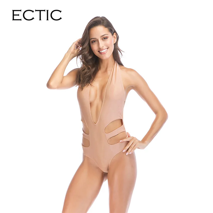 

Women Swimsuit One Pieces Female Solid Bikini Jumpsuit V Collar Bathing Suit Beach Bather Wear