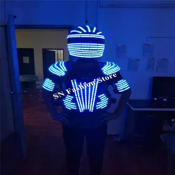 شراء L99 LED خوذة قاعة الرقص Led أزياء الرجال روبوت ملابس الرقص Led دعوى Led قناع حفلة عرض مسرحي Dj مغني ترتدي الإضاءة