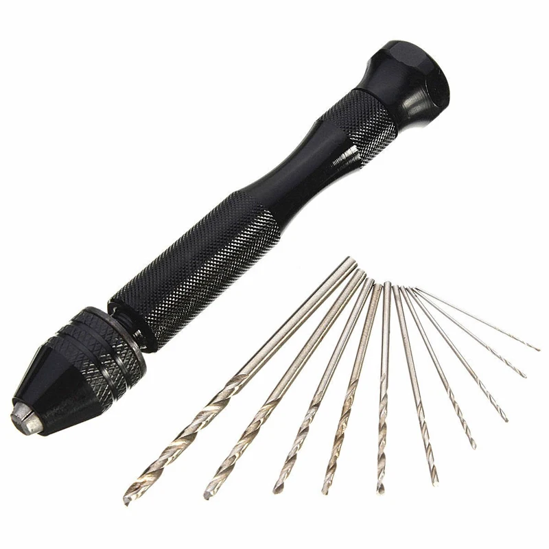 Aluminum Mini Micro Hand Drill Keyless Chuck+10pcs HSS Twist Drill Bit Rotary Tool for Woodworking Drill Bit Aluminum Mini Micro Hand Drill Keyless Chuck+10pcs HSS Twist Drill Bit Rotary Tool for Woodworking Drill Bit