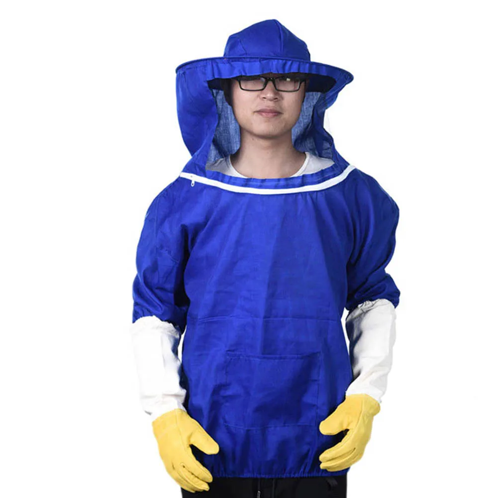 Beekeeping Jacket Pull Over Smock Protective Equipment Bee Keeping Suit Hat HUG-Deals - Цвет: Синий