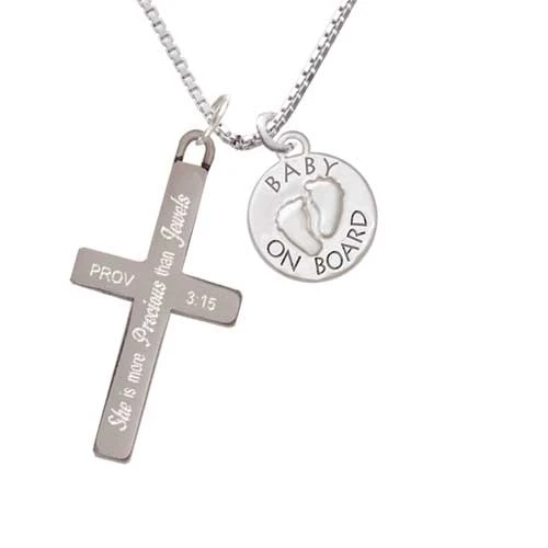 Baby on Board with Feet - She is More Precious - Cross Necklace (1)
