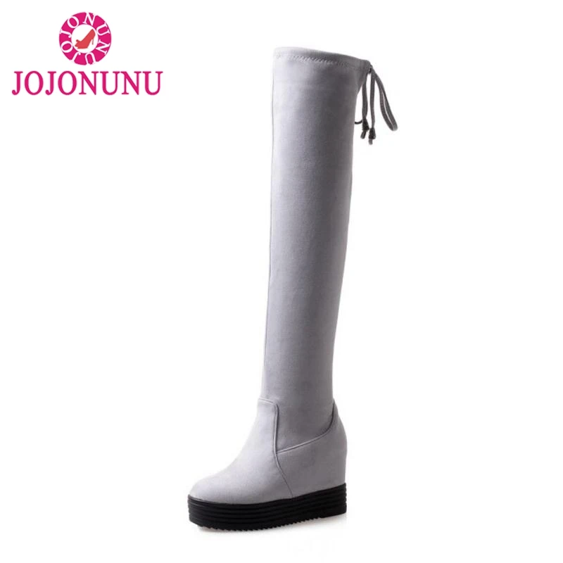 

FITWEE Women Over Knee Boots Winter Real Leather Wedge Shoes Woman Thick Bottom Warm Shoes Lace Up Long Boots Size 33-40