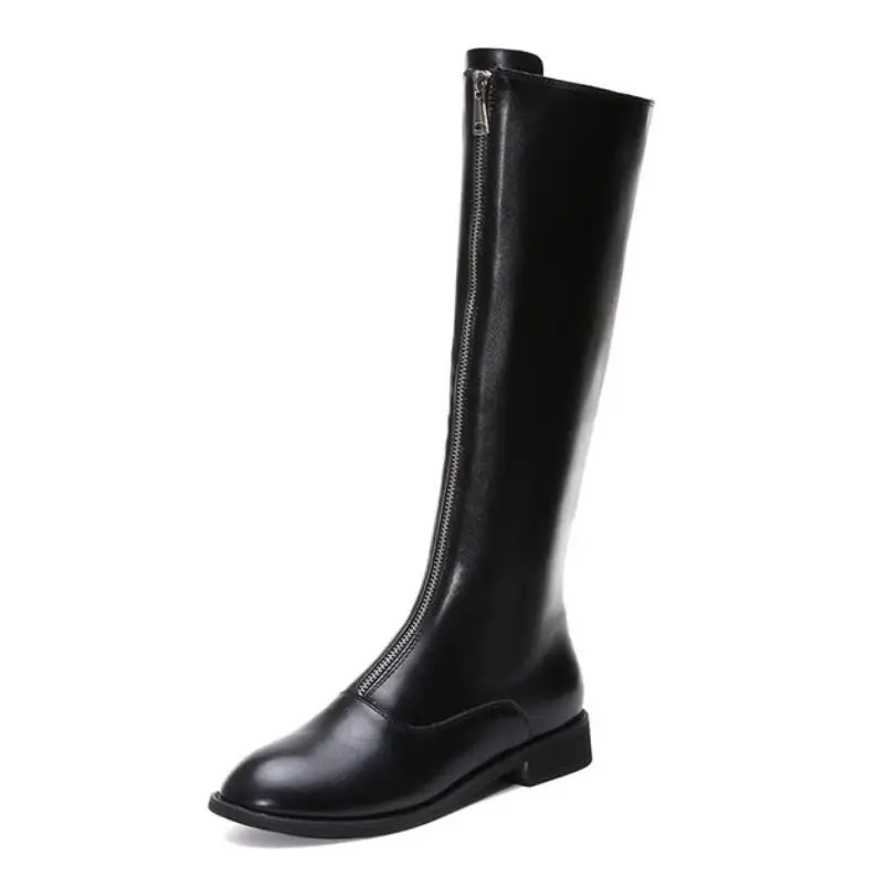 

Autumn and winter new fashion European and American thick front zipper show thin long tube Anti-Slip boots