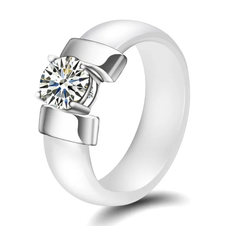 

2019 New high quality inlaid zircon Crystal from Swarovski Ceramics ring Genuine Natural Firel For Women Gem Stone Rings