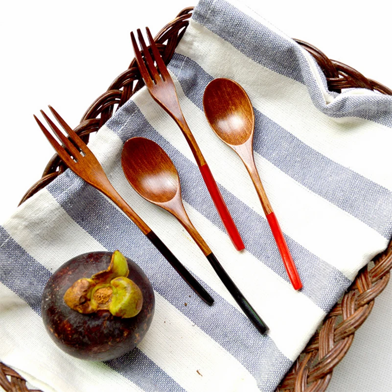 Cherry Wooden Spoon And Fork 1 Set Lunch Box For Kids Bento Marmita