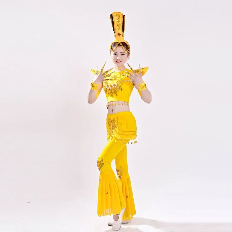 yellow dance suit for children and women yellow dance costume Thousand-Hand Kwan-yin cosplay clothing festival dance costume