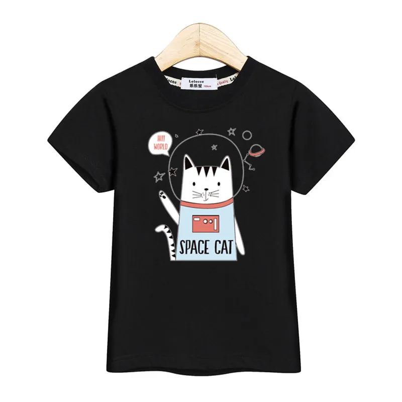 

Kid boys tees space cat design baby boy short sleeve t-shirt summer kids clothes 100% cotton girl tops 3-14T fashion shirt