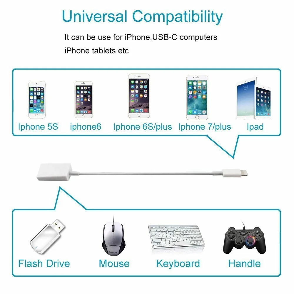 USB OTG كابل محول نقل البيانات موصل محول شاحن ل أبل فون X 5 6 7 8 زائد باد ل وحي كاميرا IOS 12