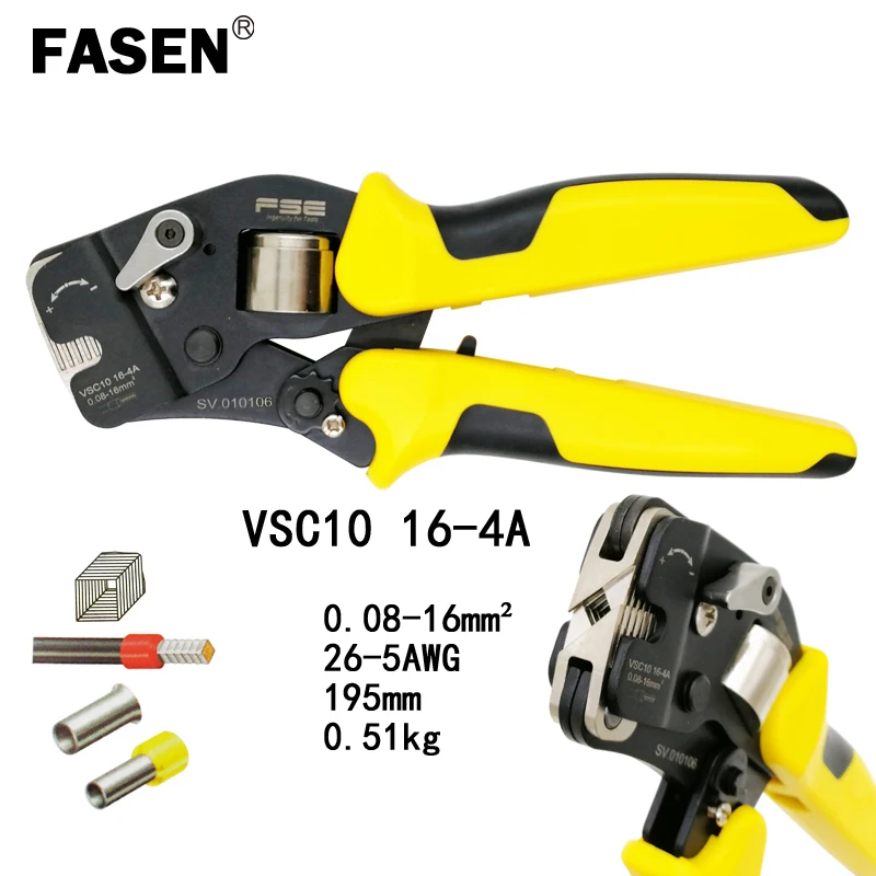 

VSC10 16-4A crimping pliers square 0.08-16mm2 26-5AWG for tube type needle type terminal manual adjustment high precision tools