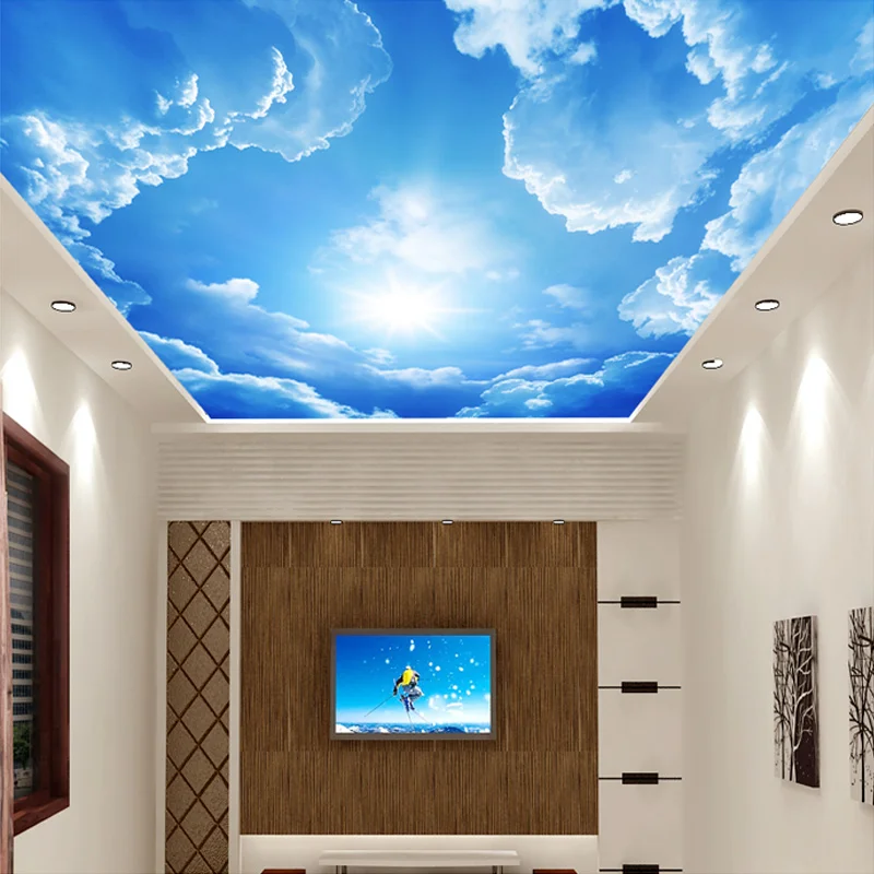 mural de parede 3d personalizado Papel de parede 3D estéreo realista Tigre  Céu azul e nuvens brancas Pintura de parede Sala de estar Quarto desenho  animado Papéis de parede