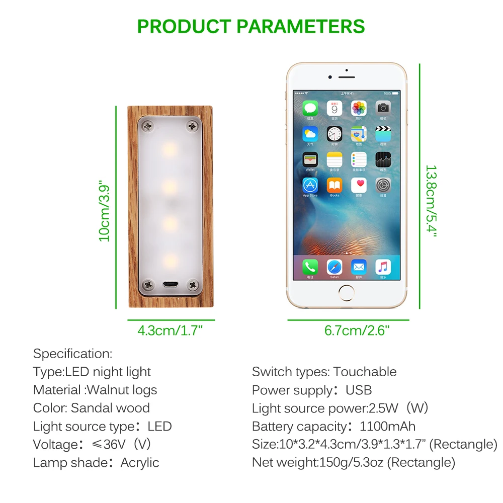 Solid деревянные usb Ночной свет светодиодный ночник Smart Touch трехскоростная спальня прикроватная лампа глаз настольная лампа