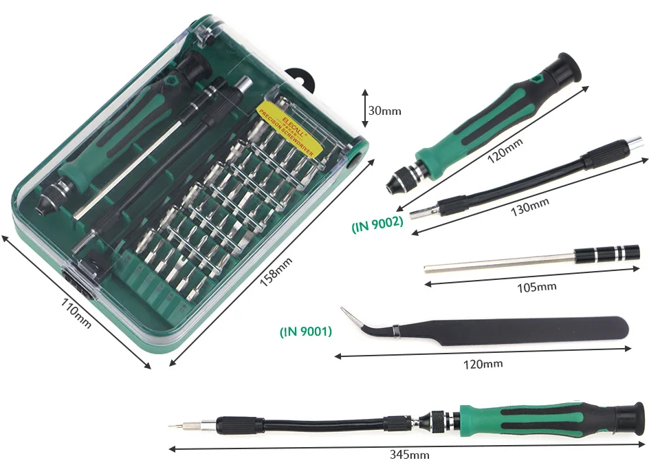 Дизайн патентов Магнитная отвертка набор 45 в 1 Набор прецизионных отверток Инструменты 9001 с пинцетом