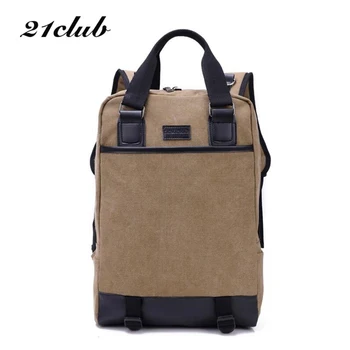

21CLUB Brand Casual Canvas Zipper Solid Color Simple Men Rucksack Travel Large capacity Men's Multifunction Backpacks
