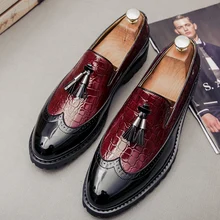 Patent Leather Men Tassel Loafer Shoes Slip On Mens Dress Shoes Wedding Party Formal Shoes 5#24D50