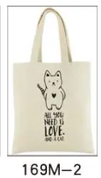Модная сумка для покупок, холщовая ткань, многоразовая сумка для продуктов, Большая складная полосатая Хлопковая Сумка, эко мешок, милый кот, принт, сумка для покупок - Цвет: Серый