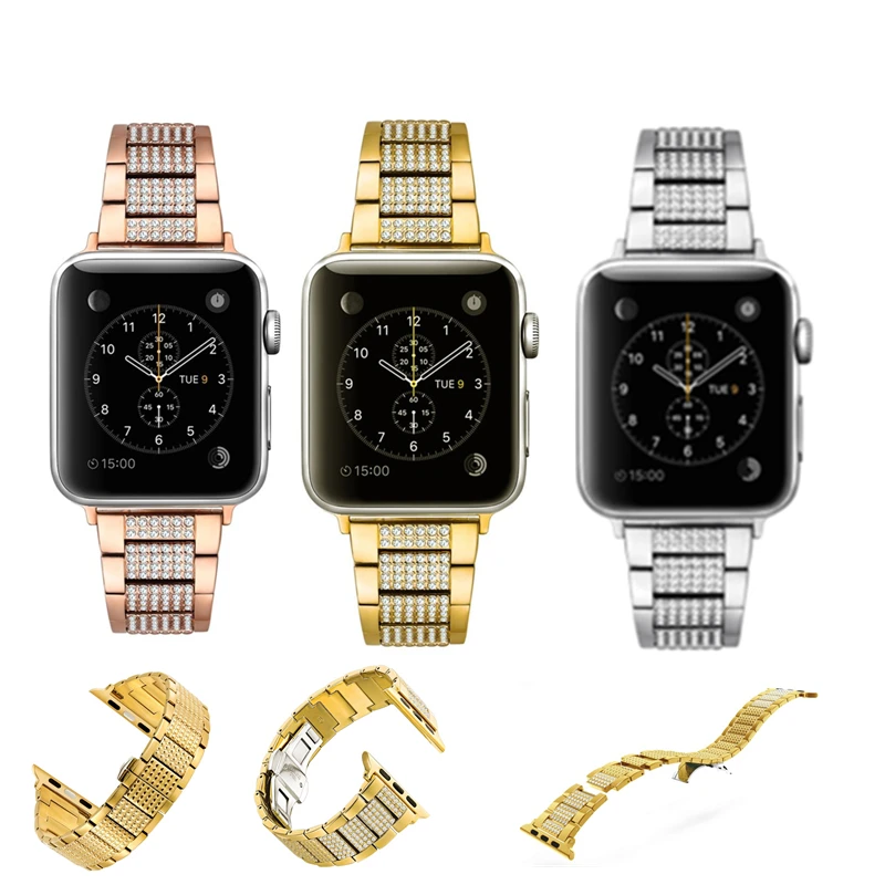 

Women's Bling Links Band for Apple Watch Series 4 3 2 1 Rhinestone Crystal Stainless Steel Strap for iWatch 38 42mm 40 44mm Belt