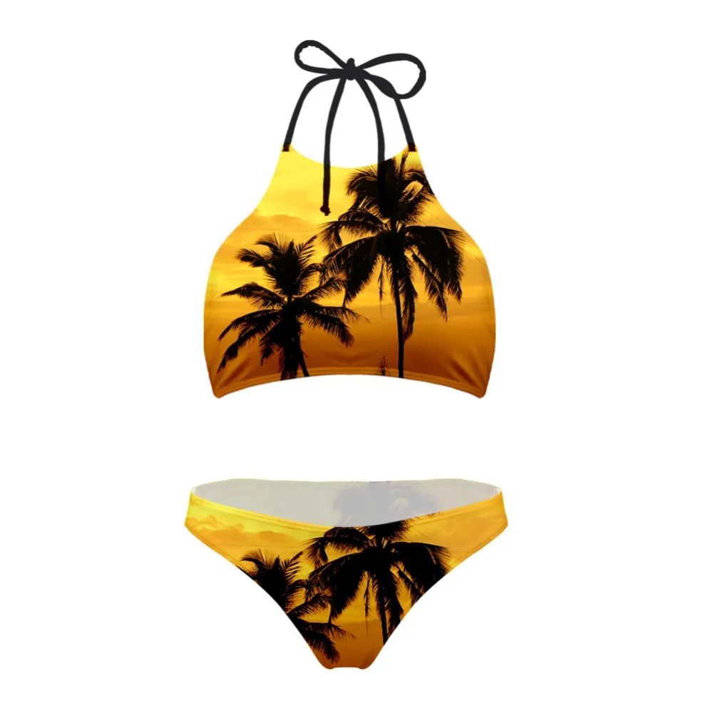 

THIKIN Brand Swimwear Lady Beachwear Plam Tree Printed Summer Hipster Bikini Set Sexy Women Bathing Swimsuit For Girls