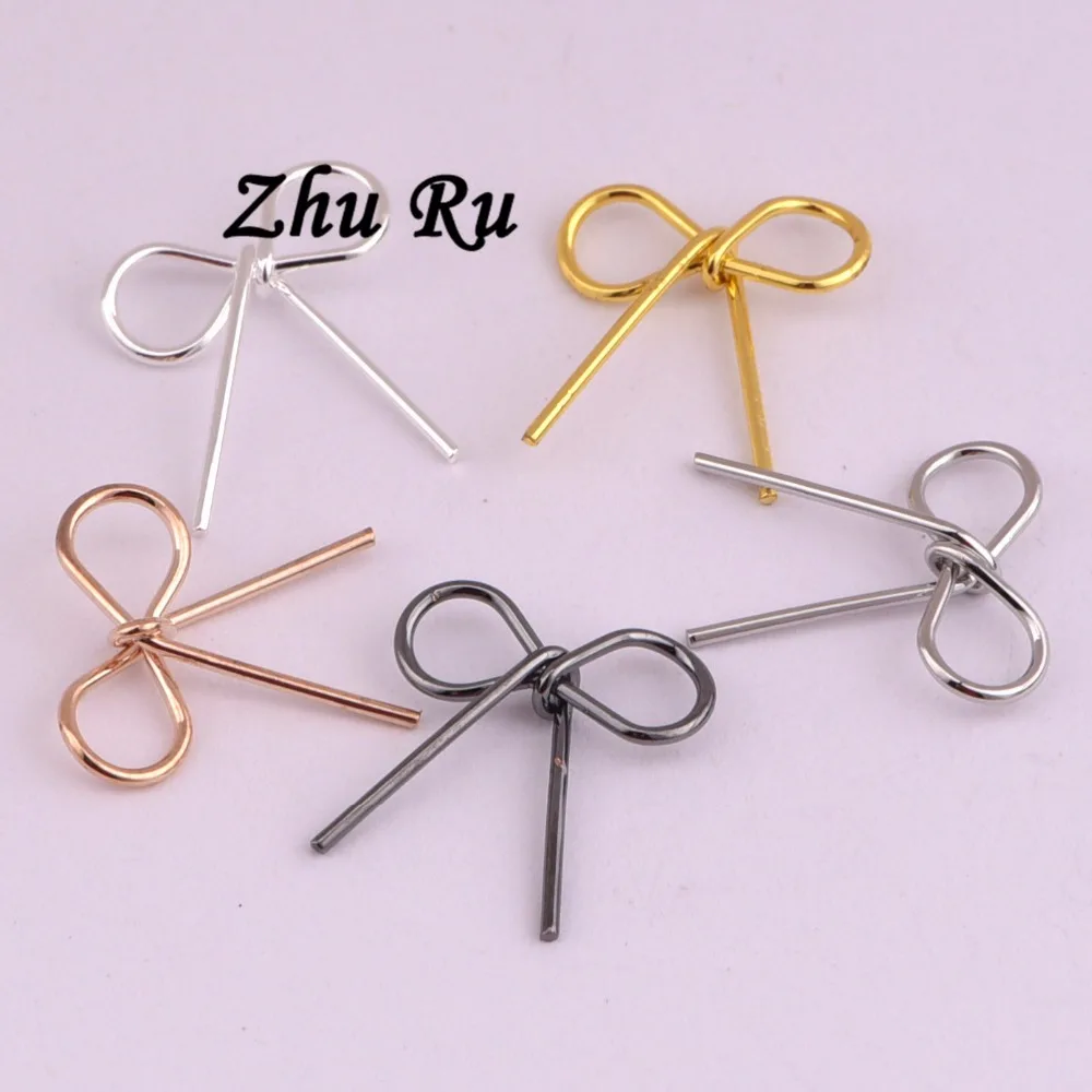 ZHU RU 10pcs/lot 11*12mm Wholesale Useful Findings Round copper wire tie bow Shaped Handmade jewelry material fit bag clothes | Украшения и