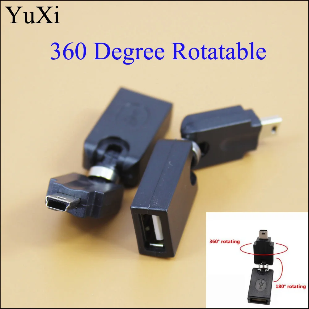 

YuXi Mini 5 Pin Male To USB 2.0 Type A Male 360 Degree Rotation Angle Adapter Extension Adaptor for MP3 MP4 players HY899