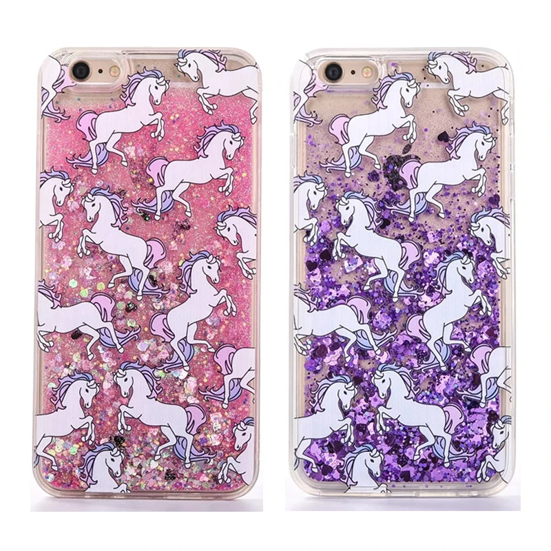 Для Iphone 7 Case Яркий Блеск Bling Мило Лошадь ТПУ Край + PC Back для 6 Зыбучие Пески Чехол S 4.7