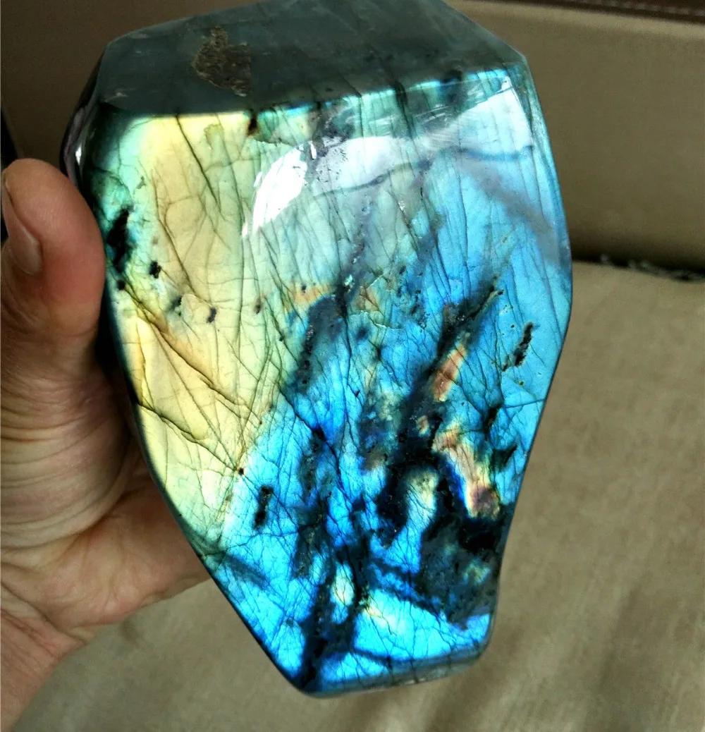 huij 00553 Natural Labradorite Crystal Rough Polished rock From