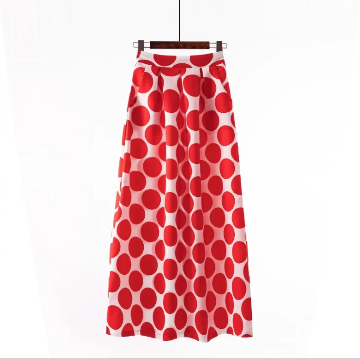 Длинная Плиссированная Юбка Макси Лето Jupe Longue Femme винтажные юбки в горошек с высокой талией женские большие качели плюс размер 3XL - Цвет: 1090-18