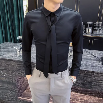 

Social Shirt Designer Tie Shirt For Men Men Long Sleeve Prom Red Blue Dress Shirts Smoking Camisas Hombre 5XL Plus Size 2019