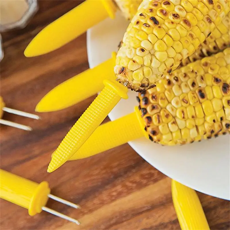 12pcs Jumbo Corn On the Cob holders Set Stainless steel Corn Skewers Prongs Hot Dog Meat Forks BBQ Dish Plate Fork BBQ Tool