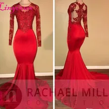 Сексуальные платья для выпускного вечера с длинным рукавом, Красные кружевные шикарные вечерние платья, черные платья для девочек, vestido de festa longo