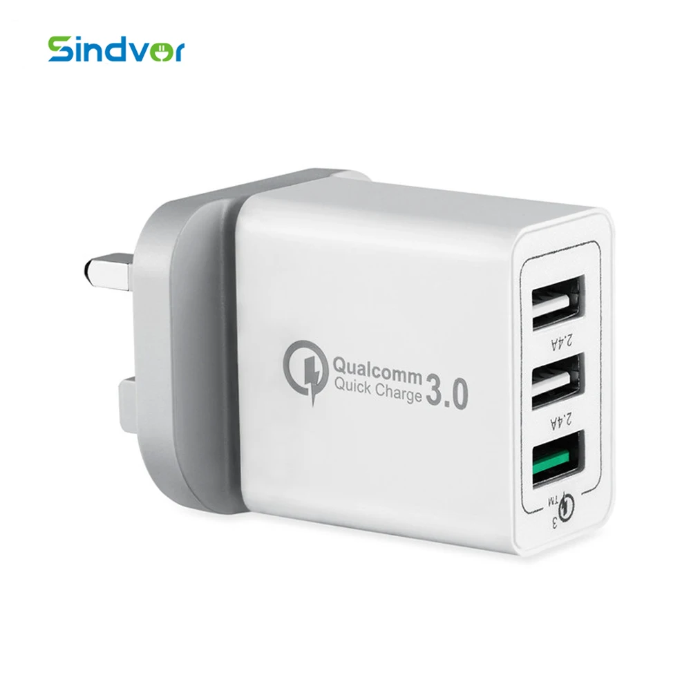 Sindvor 3 Порты Быстрый Зарядное устройство QC 3,0 30 Вт USB Зарядное устройство для iphone 7 8 ipad samsung huawei Xiaomi EU/US/UK Plug Быстрый Зарядное устройство QC3.0 - Тип штекера: Великобритания