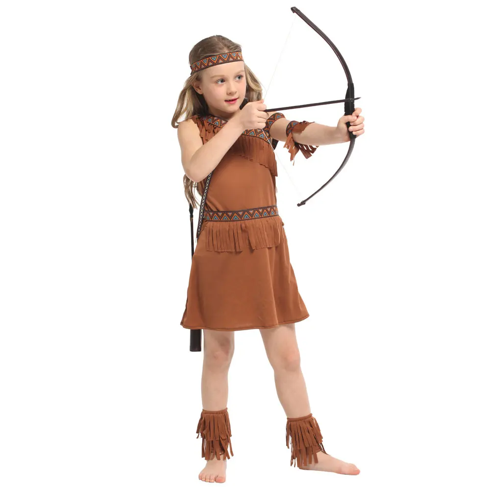 Tanie Słodka indyjska księżniczka kostium dziewczęcy Native Archer łowca Cosplay Halloween Purim Carnival Party Mardi Gras przebranie