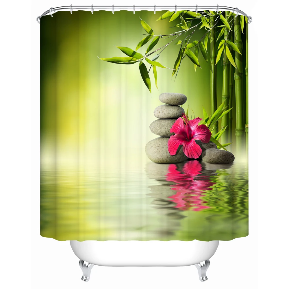 Salle De Bain Sous Sol Sans Fenetre ~ zen shower curtain bamboo stone and flower pattern 3d print fabric Salle De Bain Sous Sol Sans Fenetre ~ zen shower curtain bamboo stone and flower pattern 3d print fabric