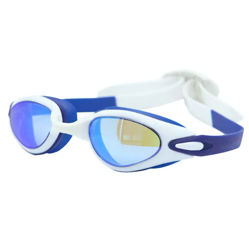 Blue and white Новые плавательные очки водонепроницаемые противотуманные HD анти-УФ покрытие силиконовые большие очки для взрослых - Цвет: Blue and white